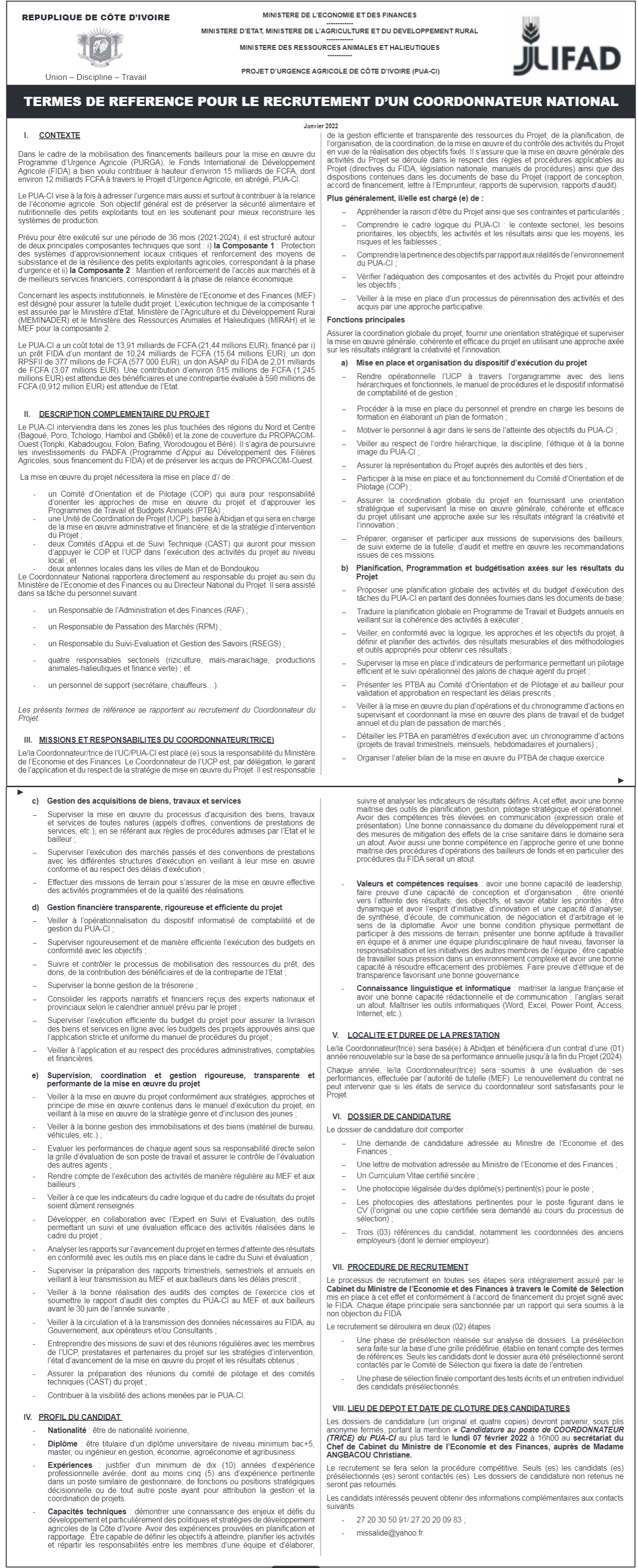 Recrutement de 01 Coordonnateur National